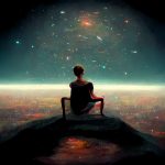 Un homme assis au sommet de l'univers